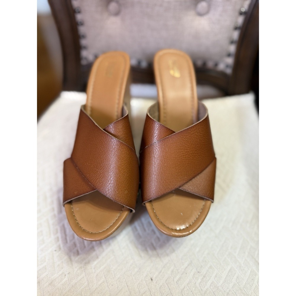 Y2K Mossimo Supply Co. Brown Studded Open Toe  Wedge Slide Slip On Sandals  Sz10